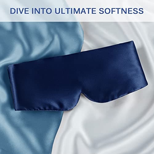 OLESILK Sleep Mask, 100% Natural Mulberry Silk Eye Mask for Women and Men with Adjustable Strap, Large in Size, Blindfold for All Night Sleep, Navy — view 5