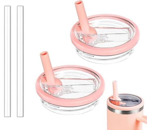 Stanley Lid Replacement 2 Pack 40 oz with Leak Proof and Flip Straw Lid, Cup Accessories, Perfect for Travel, Fitness, and Daily Use (Pink and Pink)