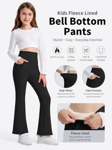 Girls Fleece Lined Flared Leggings with Pockets Winter Warm Yoga Pants — view 6