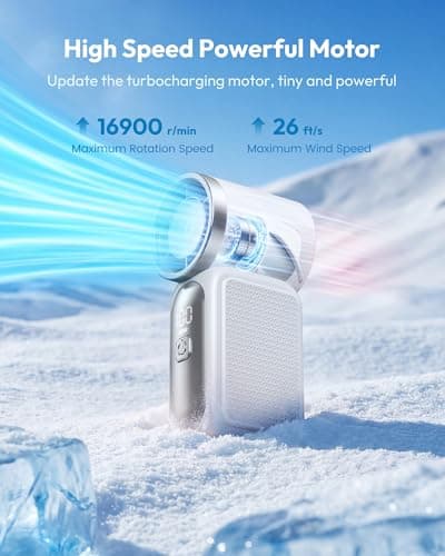 gaiatop Portable Handheld Mini Fan, 6 Speeds 16900 RPM High Velocity Personal Summer Essential with LED Display, USB Rechargeable, with Lanyard for Makeup, Travel, Outdoor, Gift for Women Girl, White — view 4