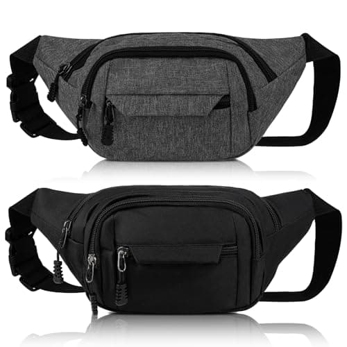 Meng Jiaran 2 Pack Bum Bag Bumbag for Men Women, 4 Zip Pockets, Black Grey