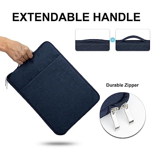 jooeer 13 Inch Laptop Sleeve Case Compatible with 13" MacBook Air/Pro M2 M1 13.3" Chromebook Notebook, Waterproof Computer Carrying Bag Padded Cover with Handle Pocket Accessories Pouch, Navy Blue — view 3