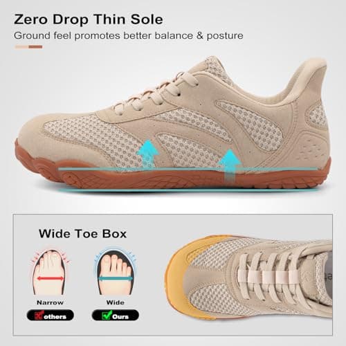 JOINFREE Slip-On Shoes for Men Wide Toe Box Walking Shoes Barefoot Zero Drop Minimalist Trainers Lightweight Breathable Gym Training Casual Shoes for Men Khaki Size 10 — view 4