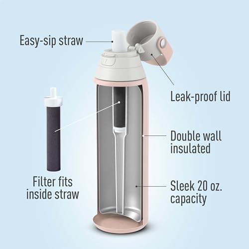 Brita Stainless Steel Water Bottle with Filter, 20 Ounce Premium Double Insulated Water Bottle, BPA Free, Rose — view 4