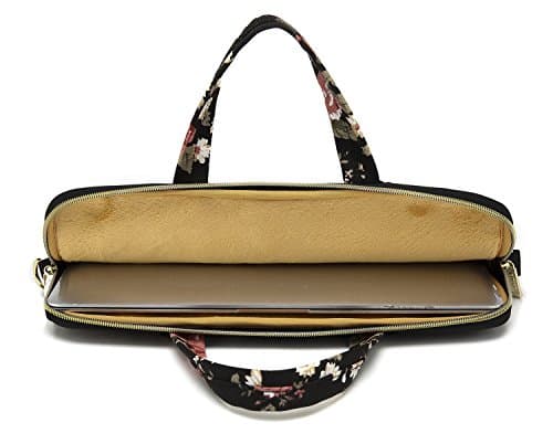 kayond Black Chinese Rose Patten Canvas Laptop Shoulder Messenger Bag Case Sleeve for 15-15.6Inch Laptop and Macbook Pro 15.4 (15-15.6 inch, Black Chinese Rose) — view 5
