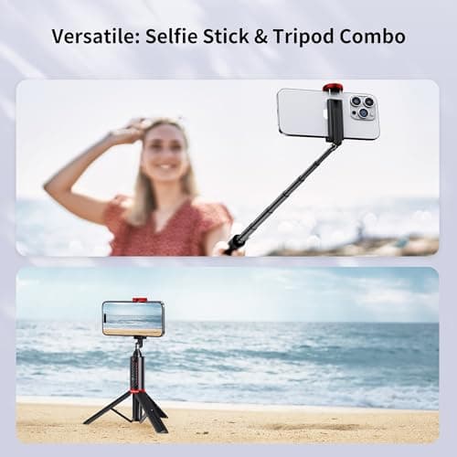 ATUMTEK Selfie Stick Tripod, Extendable 3 in 1 Aluminum Bluetooth Selfie Stick with Wireless Remote 360° Rotation for iPhone 12/11/11 Pro/XS Max/XS/XR/X/8/7, Samsung, Google, LG Smartphone, Red-Black — view 6
