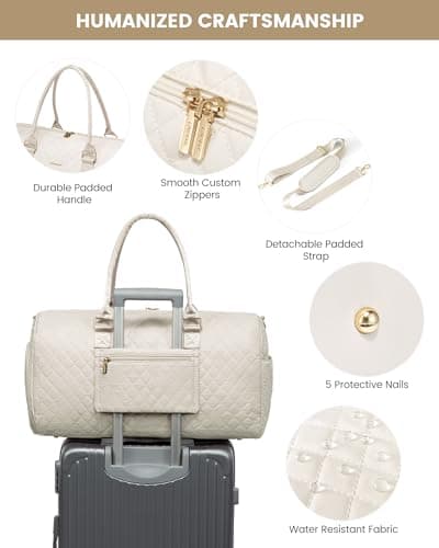 LOVEVOOK Travel Bags Gym Bag for Women, Weekend Hand Luggage Duffel Bag with Shoe Compartment & Wet Pocket for Sports, Waterproof Carry On Holdall for Plane Cabin, Large Hospital Overnight Bags, Beige — view 5