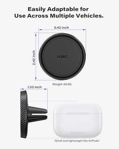 A2C Car Phone Holder for MagSafe 17*N54 Magnetic Ring Phone Holder for Air Vent [Super Stable & 1s Installation ] MagSafe Car Mount Covered with Non-slip Silicone Compatible with iPhone 12-17& Sumsung — view 2