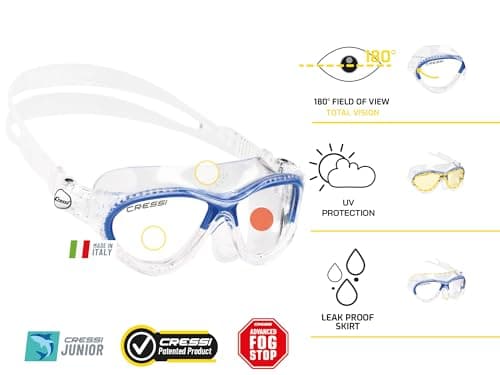 Cressi since 1946 - Mini Cobra junior swimming mask for kids aged 7 to 15 with anti fog anti scratch UV protection soft silicone fit micrometric buckles for pool and sea — view 2
