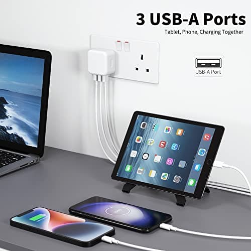 USB Plug, Multi USB Charger 5V 3A for iPhone X XR XS 8 7 6 6S Plus 5 5S 5C SE 14 14 Plus 14 Pro Max 13 12 11, Pad, UK Multiple Wall Charging Adapter Multiport Mains Power Adaptor — view 2