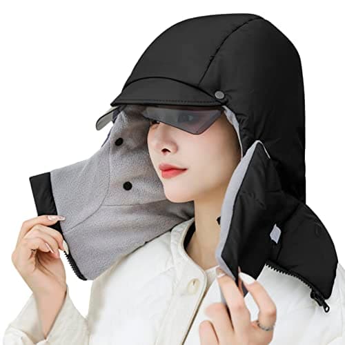 4 in 1 Waterproof Ski Cap with Detachable Mask Ear Warmer Anti-fog Goggles for Men Women Winter Warm Full Cover Balaclava Windproof Cycling Hat Trapper Winter Hat Outdoor One-piece Scarf Earflap — view 5