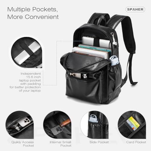 SPAHER Cabin Bag 40x30x20cm Wizzair Vueling PU Leather Travel Cabin Backpack Men Women Waterproof Laptop Backpack 15.6 Inch Rucksack Underseat Carry on Luggage for Flight Airplane — view 4