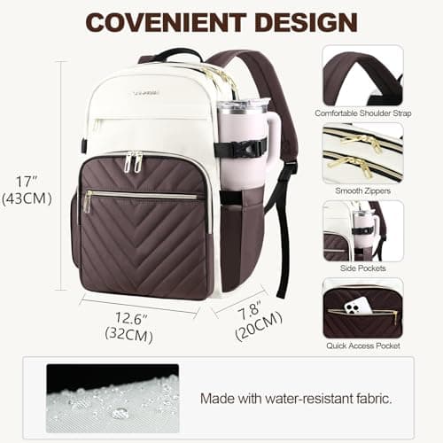 VANKEAN Laptop Backpack Women, 15.6" Backpacks Business College Work Coffee — view 4