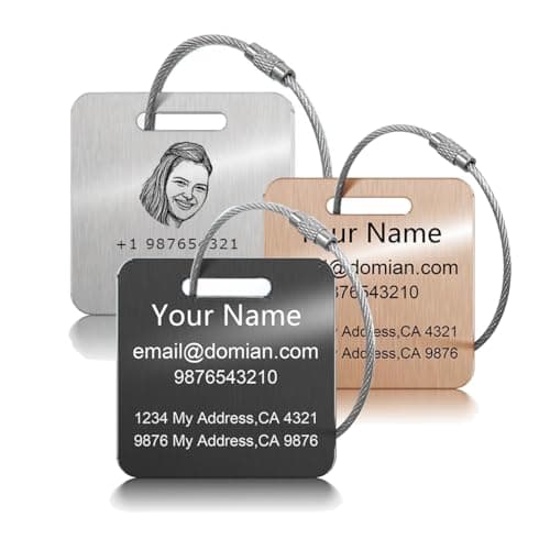 Custom Metal Luggage Tags - Personalized Unique Suitcase & Backpack Bag Handbag Travel, Durable, Waterproof & Heavy Duty, Stainless Steel 3 Color, A