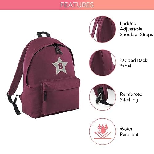 Print Maniacs Personalised Large 18L Kids Travel Backpack Junior Shoulder Collage Rucksack School Lunch Swimming P.E Laptop Book Bag Star (Burgundy) — view 4
