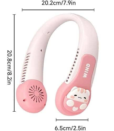 GINGER TECH Portable Neck Fan for Kids, 1800mAh Cartoon Bladeless Neck Fan for Girls, 3 Speed Adjustable, USB Rechargeable Wearable Neck Cooler for Kids Girls Students Outdoor Indoor — view 3