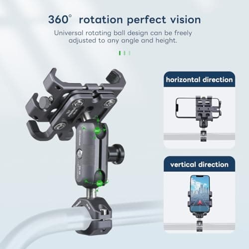 FANAUE Aluminum Anti-theft Bike Motorcycle Phone Mount with Vibration Dampener for Bicycle/ATV/UTV/Scooter Handlebar, Compatible with RAM Mounts B size Double Socket Arm for 5.5-7'' Smartphone. — view 6