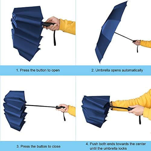 Vicloon Travel Umbrella, Folding Umbrella, 8 Ribs Compact Windproof Umbrella, Auto Open/Close, Sturdy Reinforced Canopy Automatic Portable Umbrella for Men&Women (Blue) — view 4