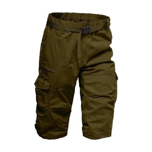 3/4 Trousers Men's Cargo Shorts Work Shorts Men's Bermuda Shorts Multi Pockets Summer Shorts Polyester Cotton Work Trousers Elastic Waistband Outdoor Leisure Shorts for Hiking Running Cycling, yellow — view 3