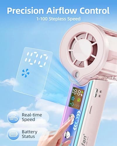 4-in-1 portable spray handheld fan,Extra-large battery USB rechargeable spray fan,Adjustable 1-100 Speed,mini fan,foldable personal fan,LED display,for Travel/makeup/Outdoor/Camping/concert(Pink) — view 4