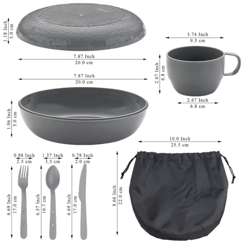 Berglander Camping Mess Set with Bowl, Plate, Cup, Spoon, Fork, Knife and Carry Bag, Camping Accessories Equipment for Travel, Picnic, Easy to Carry and Clean (Gray) — view 2