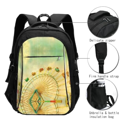 NBHDZENGW Wheel Oil Painting Multi-Functional Travel Laptop Backpack With Usb-Charging Port, Large Capacity 12-Pocket Daypack With Anti-Theft Hidden Pocket — view 3