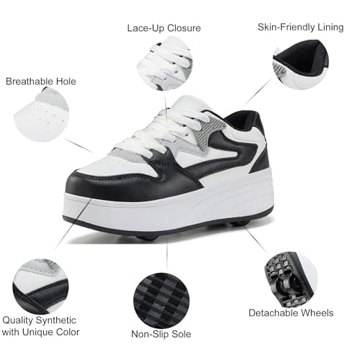 Roller Skate Shoes for Women Girls Sneakers with Detachable Wheels Sport Shoe Suitable for Halloween Christmas Birthday Party Gifts Black — view 5
