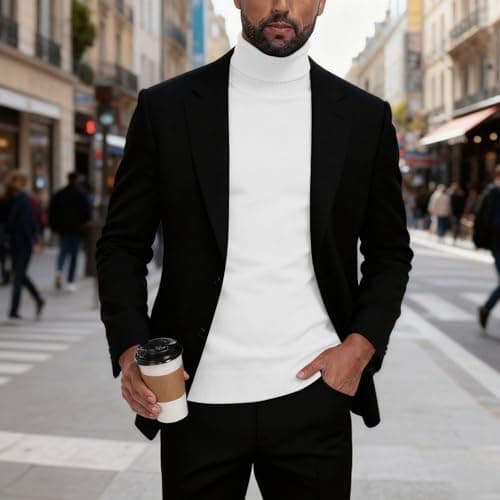 XMWSPO Men's Turtleneck Base Layer Top,Long Sleeve Slim Fit Shirt,Winter — view 3