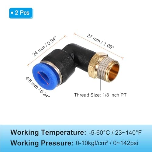 PATIKIL 1/8" Push to Connect Fitting, 2 Pack PT Male Thread 90 Degree Connect 6mm Tubing Elbow and Straight Combination Air Tube Fitting Pneumatic Quick Connect Adapter, Blue — view 2