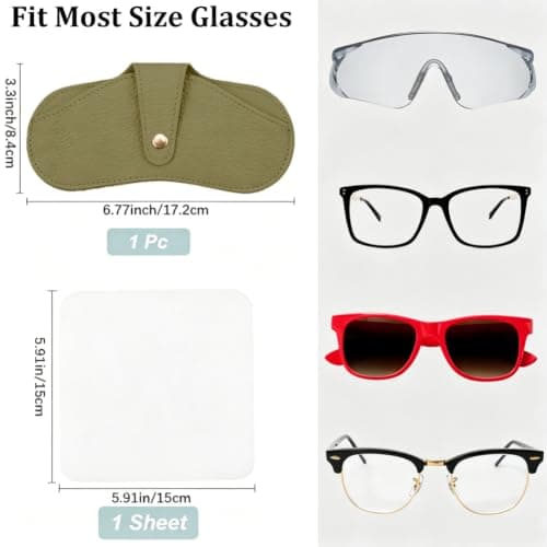 CREATCABIN Leather Sunglasses Case Soft Slim Glasses Case Flat Eyeglass Cases Portable Spectacle Cases Storage Pouch Lightweight with Cleaning Cloth for Women Men Travel Dark Olive Green 6.7x3.3 Inch — view 2