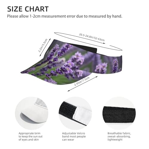Purple Lavender Floral Flowers Print Sunscreen Visor Cap,Adjustable,Suitable Tennis,Baseball,Golf,Running,Cycling etc, Black, One Size — view 4