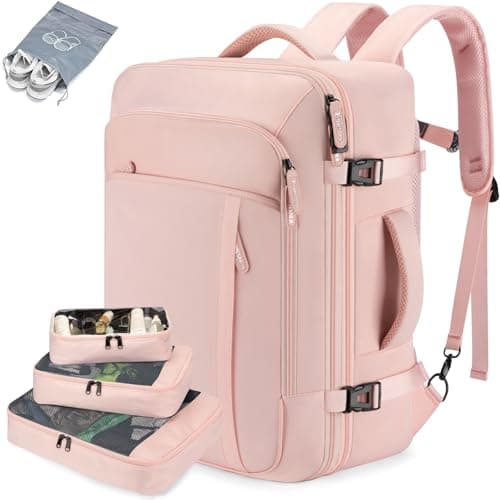 Lumesner Carry on Backpack, Extra Large 40L Flight Approved Travel Backpack for Men & Women,Expandable Large Suitcase Backpacks With 4 Packing Cubes (Pink (Bag With 3 Packing Cubes), Extra Large)