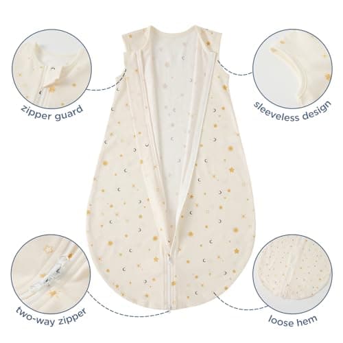Duomiaomiao Baby Sleeping Bag 0.5 TOG Summer Sleeping Bag, 100% Cotton Baby Sleep Sack 6-18 Months Unseix Baby Wearable Blanket Newborn, Beige — view 4