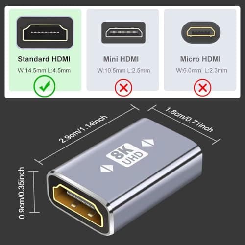 Yeung Qee 8K HDMI Coupler,2.1 Female to Female Adapter HDMI Extender Support 8K/4K@60Hz for HDTV, PC,Laptop, Monitor, Projector (2 Pack) — view 3