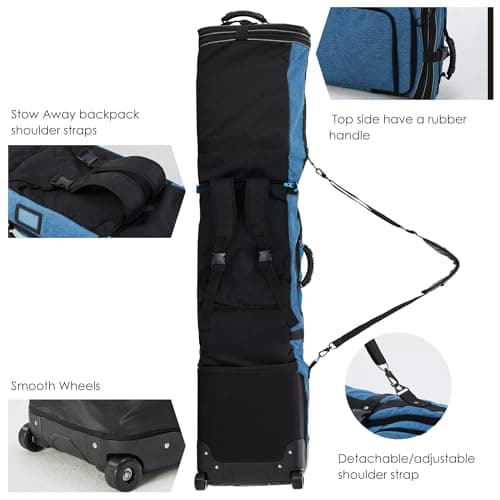 XCMAN Padded Snowboard Bag with Wheels,Adjustable Length 63-75In,Padded Bag for Air Traveling,Loading Capacity 100L… (Navy Blue) — view 4