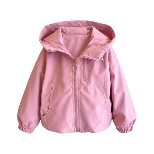Girls Waterproof Jacket Kids Lightweight Windproof Jackets Hooded Summer Zip up School Raincoat Packable Softshell Breathable Hiking Outdoor Casual Rain Poncho Windbreaker (Pink, 140.00)