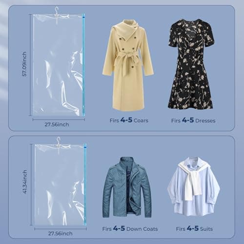 Hanging Closet Organizer Vacuum Seal Bags Multipurpose Moving Travel Bags Moisture-Proof and Durable for Clothing, Jackets, Suits, Dresses, Etc. (4 145x70cm+4 105x70cm) — view 5
