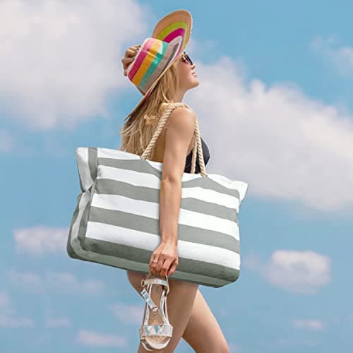 oscaurt Large Beach Bag Waterproof Beach Tote with Zip and Rope Handle Summer Holiday Essentials Travel Bag Shopping Shoulder Handbags for Pool Gym Picnic — view 2