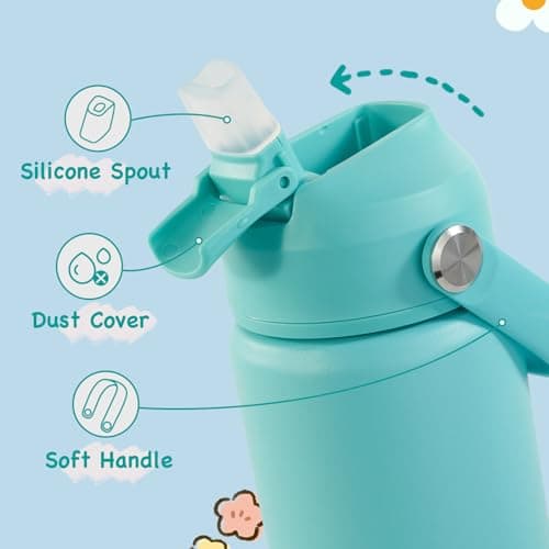 Fijinhom Kids Water Bottle, 360ml/12oz, Stainless Steel Insulated Water Bottle with Straw, Vacuum Leakproof, Kids Water Bottles for School Boys Girls, Keep Drinks Hot Cold,BPA Free,Green — view 3