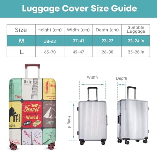 Minicoco Luggage Cover Reinforced Suitcase Cover for 22-28 Inch Suitcases, Travel Landmark Patterned Luggage Protector, Elastic Suitcase Cover Dustproof, Scratch-Resistant, Reusable (M（22-24 Inch）) — view 2