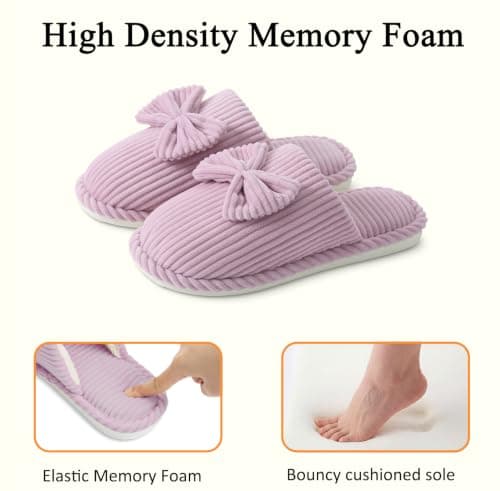 Coswind Womens Bow Slippers Comfy Corduroy Memory Foam Slip On House Shoes — view 5