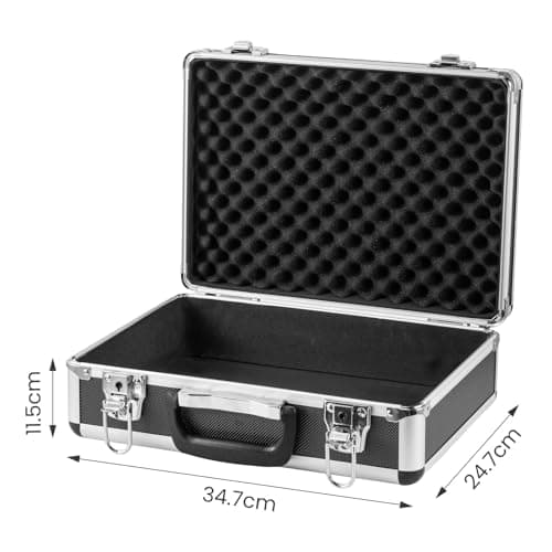 FERNVALE Aluminium Briefcase Lockable Hard Case, Silver Metal Business Carrying Case with Handle, Portable Flight Case Tool Box for Instruments, Camera & Accessories Storage (Black without padding) — view 2