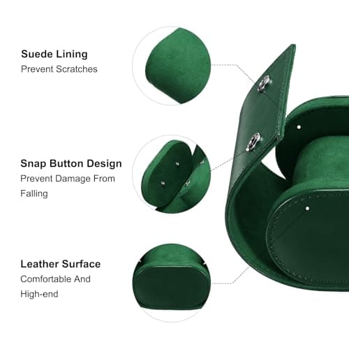 sourcing map Leather Watch Travel Case Single Watch Roll Storage Box Organizer for Men Women Holding Storaging Displaying, 1 Slot, Green — view 3