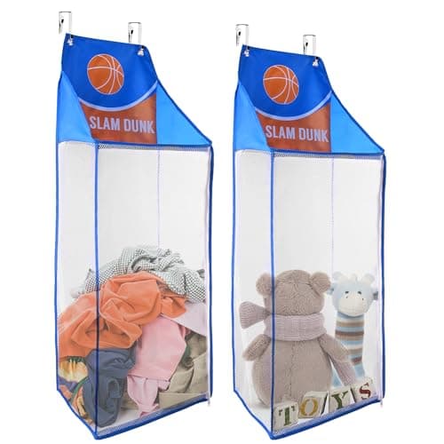 SYVOFOX 2 Pack Hanging Basketball Laundry Baskets，Over Door Washing Bags