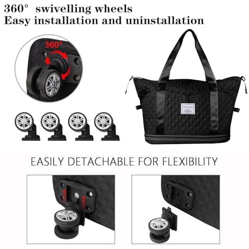 Travel Duffle Bag with Removable Wheels, Expandable Sports Gym Bag for Women Men, Dry Wet Holdall Luggage Weekend Overnight Bags for Swimming, Mum — view 3