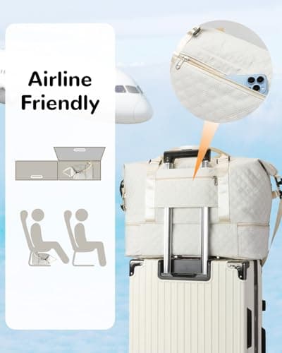 Outplea 50L Travel Duffel Bag Women, Large Weekend Overnight Holdall Bag with Toiletry Pouch, Maternity Hospital Bags with Shoe Compartment & Wet Pocket, White — view 5