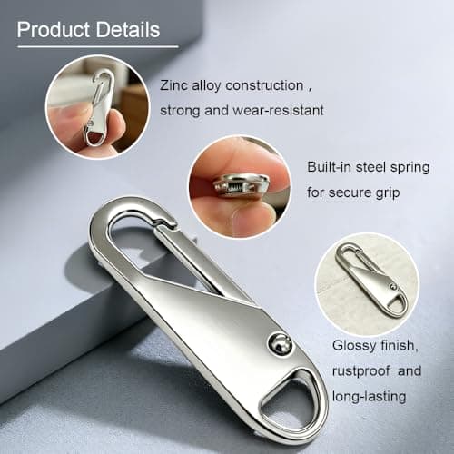 LIIMZII 2 Pcs Zipper Pulls, Metal Zip Pull Tabs Replacement, Spare Universal Zippers Tab Pullers, Removable Repair Kit for Luggage, Backpacks, Suitcases, Jackets, Purses, Handbags, DIY (Silver) — view 3