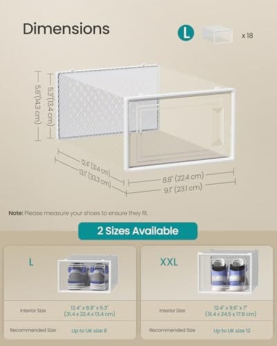 SONGMICS Shoe Boxes, Pack of 18 Stackable Shoe Storage Organisers, Foldable and Versatile for Sneakers, Fit up to UK Size 8, Cloud White LSP18SWT — view 5