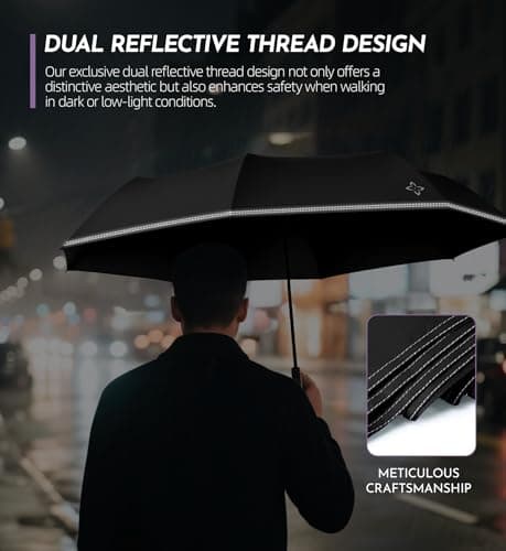 LILAC Compact Windproof Travel Folding Umbrella, Waterproof UV Rain Sun — view 6