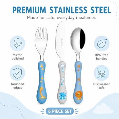 Exzact Children Cutlery 6pcs Stainless Steel Dishwasher Safe Kid Safari — view 6